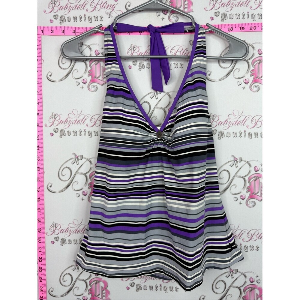 Nautica tankini top Purple, Gray and Black Striped Halter Tank